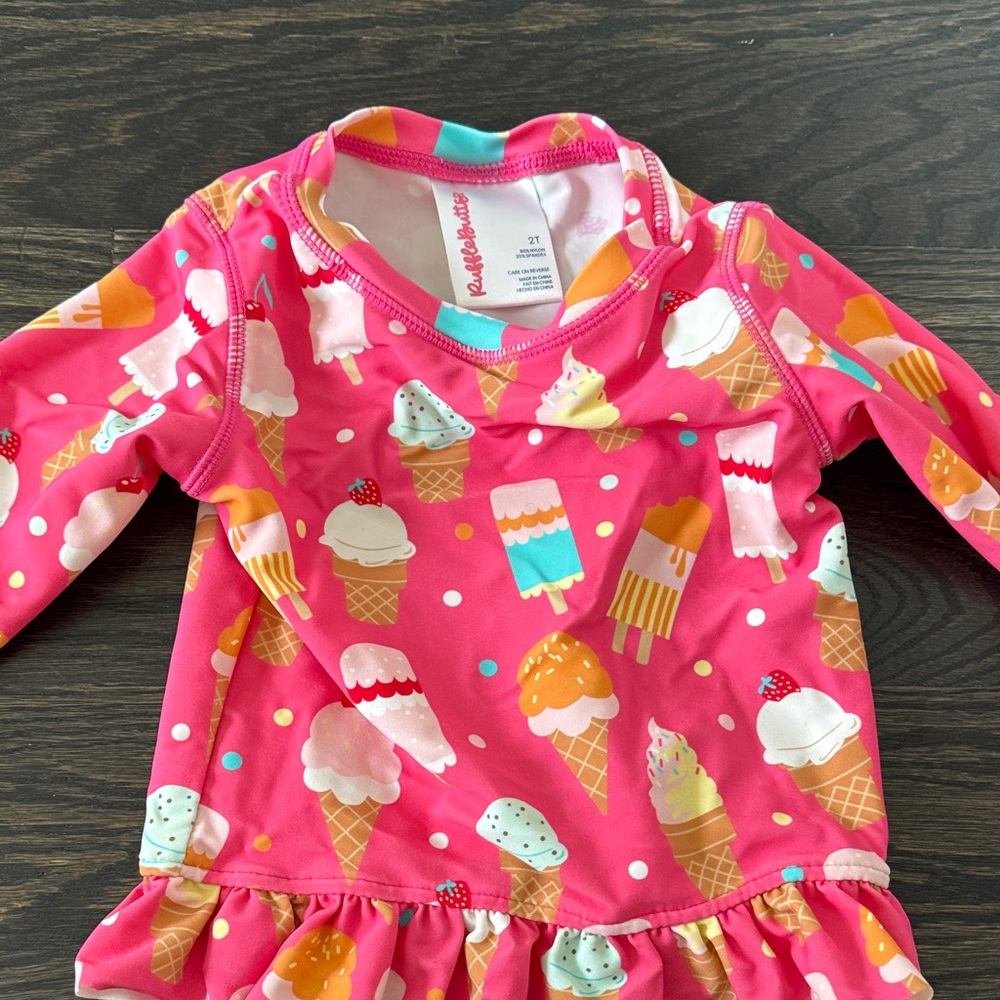 Ruffle Butts Girls' Pink Ice Cream Print Rash Guard Swim Set - Picture 3 of 7
